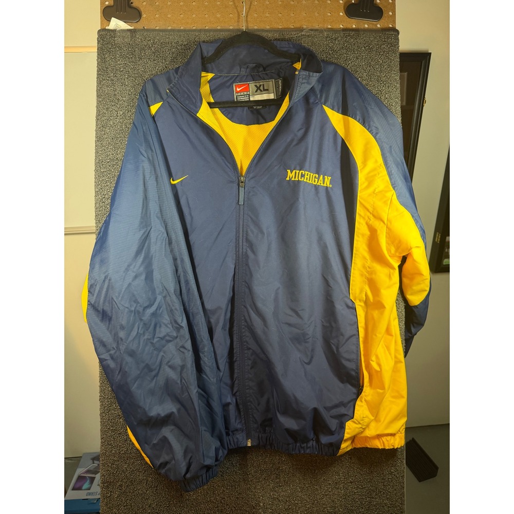 Nike Windbreaker Jacket Mens XL Blue Michigan Wolverines Full Zip Mesh Lined